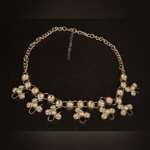Daisy Silver Tone Floral Rhinestone Enamel Pearl Necklace Choker  Jewelry